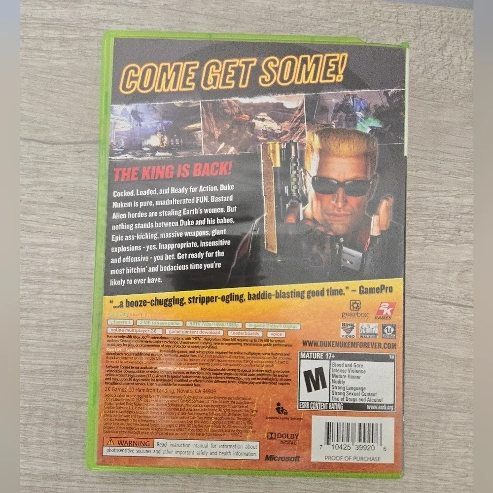 Duke Nukem Forever Microsoft Xbox 360 2011 With Manual Video Game